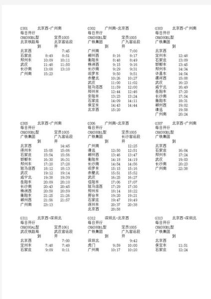 北京到广州火车时刻表查询_高铁票价多少钱